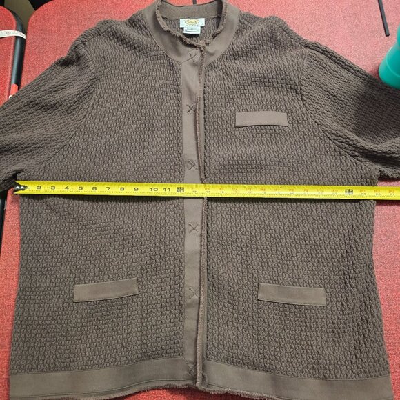 VTG Talbots Cotton Brown Waffle Knit Cardigan Jacket 3X Hidden Snap Distressed - Picture 8 of 9